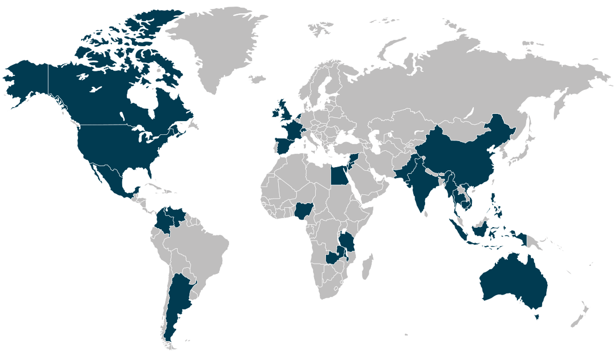 Global map for NCI-led implementation science training.